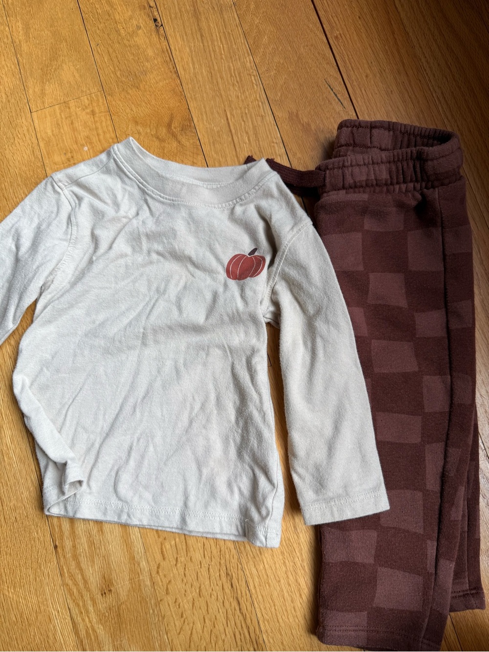 Pumpkin Spice Cat & Jack Neutral Cream Top with Brown Checker Joggers